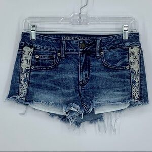 American Eagle Shortie Crochet Raw Hem